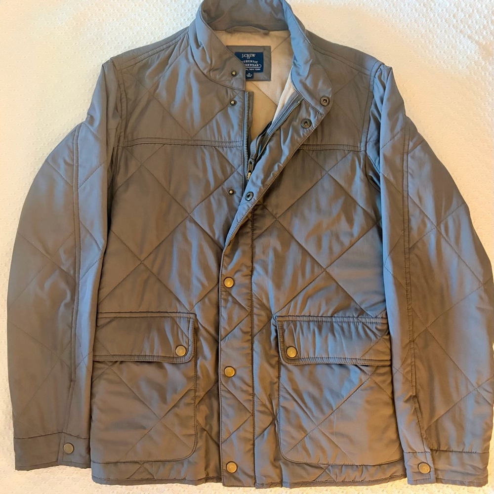 J.Crew Quilted Field Jacket XS Taupe Brown Lightweight Barn Coat Snap Front
